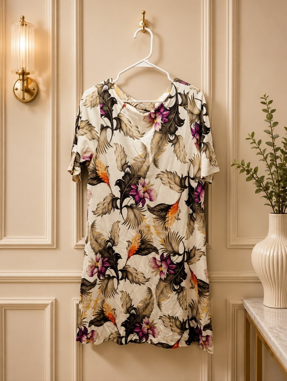 NWOT Tommy Bahama Large Cream Floral Midi Dress with Purple and Orange Accents